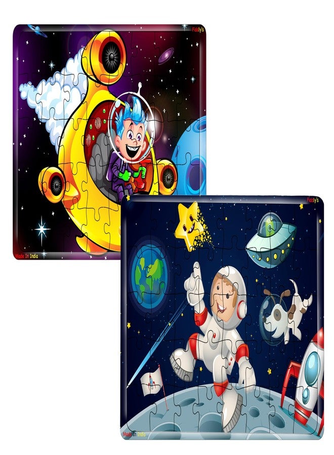 فيدلايز أحجية خشبية بدون ورق من فيدليز مكونة من 40 قطعة للأطفال من عمر 4 سنوات فما فوق، تعليمية، ذات طبقتين، مع طباعة أمامية وخلفية زاهية (بطل الفضاء ورائد الفضاء). - Image 1